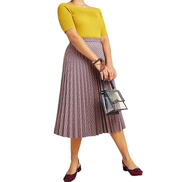 Anthropologie Dresses & Skirts - Anthropologie Maeve Plaid Skirt Pleated A-Line High Waist Knit Midi Women’s 12 P